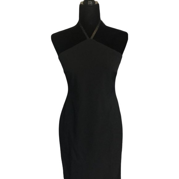 Karl Lagerfeld Black Halter Mini Dress, Black Slit - Picture 11 of 16